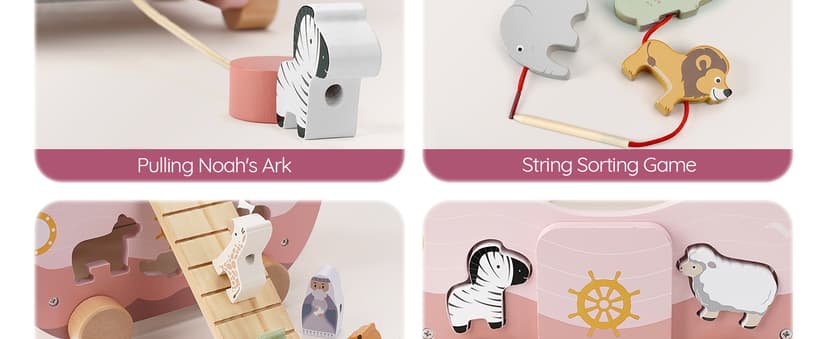 Montessori Educational Toy, Animal Shape Sorter, Christian Toys for Toddler Boy 1-3 Years Old, Christmas Birthday Gift Joyreal Pink Wooden Noah's Ark Toy for 1 Year Old Baby Girl Baptism Gifts B0GCYH2DBZ