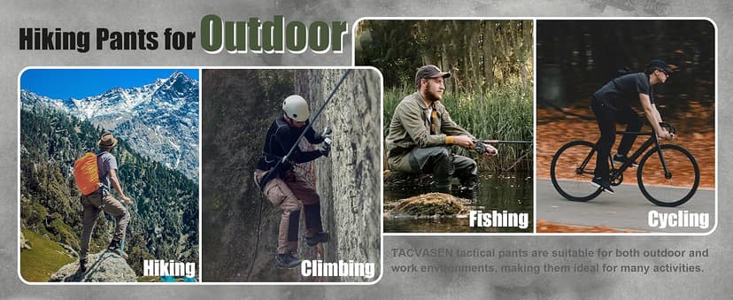 TACVASEN Men's Lightweight Hiking Tactical Pants Waterproof Quick Dry Cargo Work Rain Outdoor Pants 8 Pockets