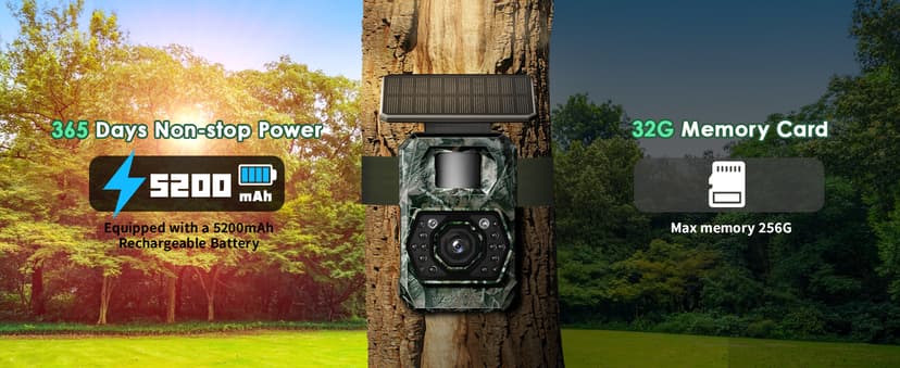 MAXDONE Solar Trail Camera WiFi Bluetooth - 4K 64MP Game Cameras with Night Vision Motion Activated IP66 Waterproof, with 5200mAh Battery and 32GB Memory Card Cameras for Outdoor and Backyard 