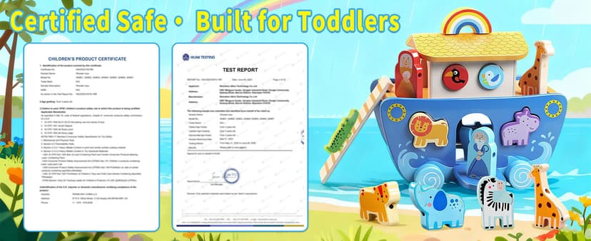 Wooden Noah's Ark Toy with Animal Shape Sorter,Baptism Gifts for 1 2 3 4 Years Old,Montessori Toys for Toddlers,Baptism Gifts for Boys and Girls,24 Months Babies