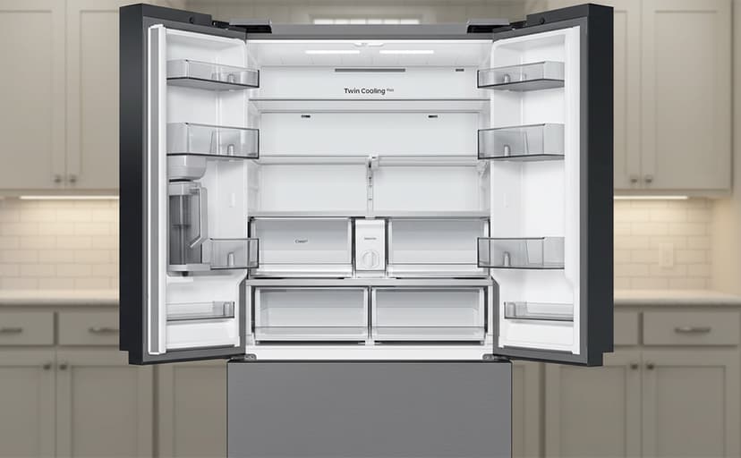 Samsung 24 Cu. Ft. Bespoke Counter Depth 3-Door French Door Refrigerator with AutoFill Water Pitcher, Stainless Steel, RF24BB6200QLAA