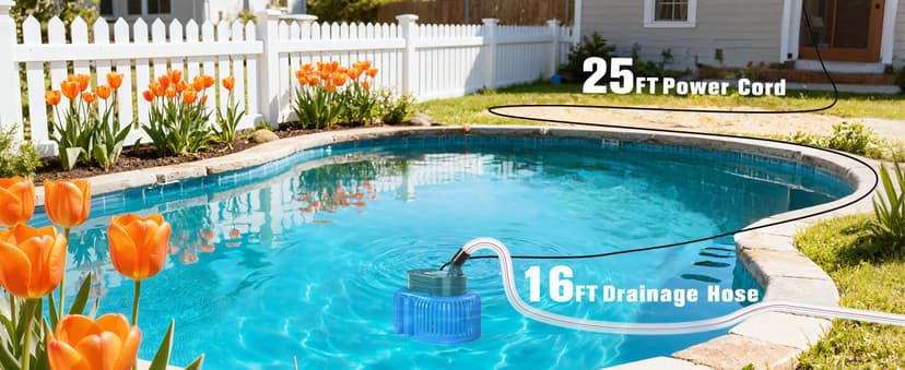 Pool Cover Pump above Ground, Submersible Water Sump Pump Swimming Water Removal Pumps,Submersible Pump for Pool Draining,Pool Pump 16FT Drainage Hose,25 FT Extra Long Power Cord, 850 GPH,4 Adapters