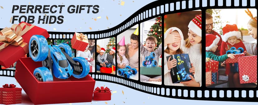 Remote Control Car, RC Cars Toys for Kids Ages 6-12, 4WD Stunt Car with LED Lights & 360° Flips, 2.4GHz, Upgraded USB-C Modular Batteries, 8-10 Year Old Boys Birthday Gift 1-Blue