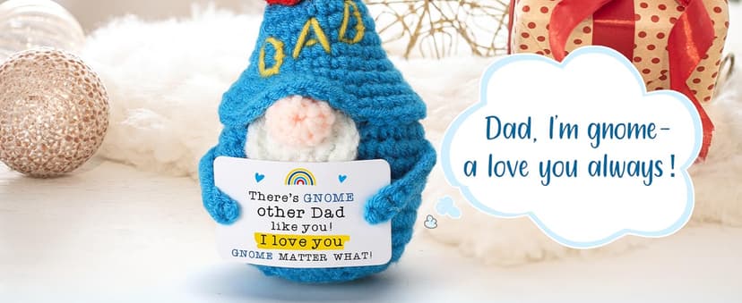 Dad Gifts Fathers Birthday - Handmade Knitted Gnome Funny Gift for Father's Day Birthday Christmas, Cute Gnome for Father Papa Present from Daughter Son, I Love You Gnome Matter What