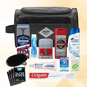 Convenience Kits International Men’s Premium 20-Piece Kit with Travel Size TSA Compliant Essentials, Featuring: Dove Men & Care Products in Brown Dopp Bag