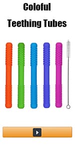 Hollow Teething Tubes Toys for Babies Girls Boys, 6 Pack Silicone Baby Teether Toy Tube for Infants with Nursing Biting Chewing, Chew Straws for Toddlers 6-12 Months (Style A)