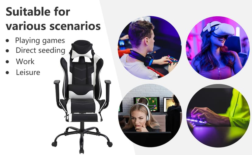 High Back PU Leather Gaming Chair with Headrest & Lumbar Support, Height Adjustable Wide Seat Gamer Chair for Adults, Game Chair with Footrest & Armrest