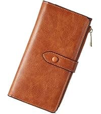 BOSTANTEN Credit Card Holder Wallet RFID Blocking Leather Small Wallet for Women Zipper Keychain Wallet with Wristlet Beige&Brown