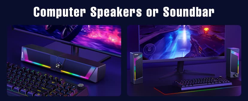 Computer Speakers, 2 in 1 PC Speaker , Gaming Speakers for PC Computer Laptop Desktop Monitor, RGB Speakers with Touch Sensitive Lighting, USB Powered 3.5mm Aux(Package Only Two Speaker, No Soundbar)