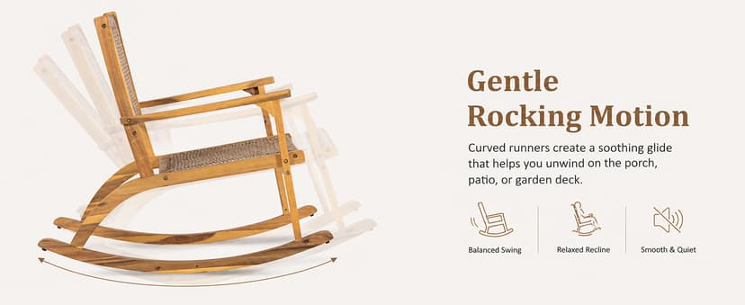 Acacia Wood Outdoor Rocking Chair Set of 2, Natural Wicker Outdoor Rockers with Wicker Rattan Seat & Backrest, 400 lbs Capacity Heavy Duty Rocker for Garden, Backyard & Balcony (Natural)
