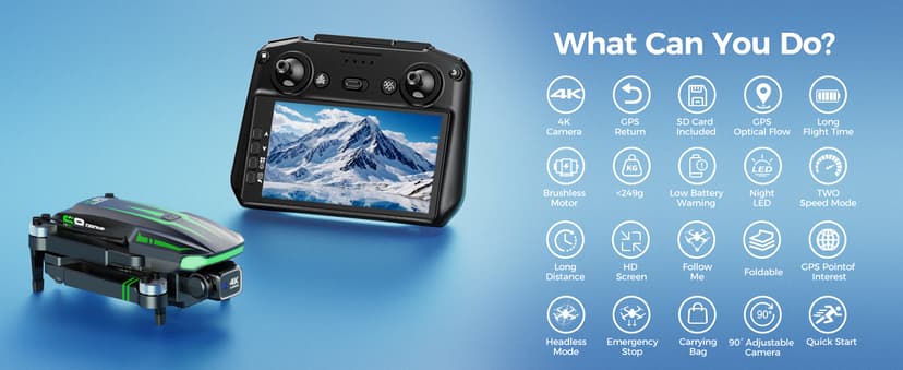 S8 GPS Drones with EIS 4K Camera for Adults kids, 5" Screen on Controller,60 Min Flight Time,Auto Return,Long Range Transmission,Brushless Motor,QuickShots,Foldable and Lightweight Quadcopter with Follow Me,Christmas Toy Birthday Gifts,Under 249g