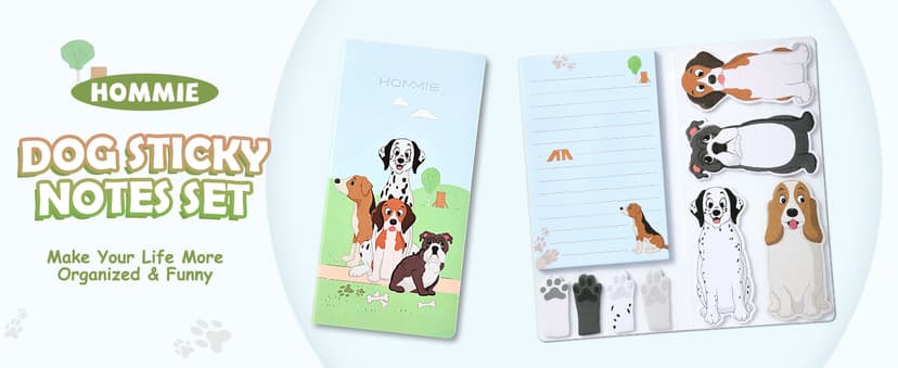 Hommie Dog Sticky Notes Set, Planner Sticky Note Dividers Tabs 300 Sheets, Cute Animals Shape Markers Flags Self-Stick Memo Pads for Dog Lovers Home Office School Supplies B0C5X9KNP4