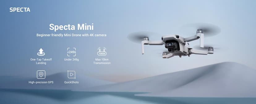 Specta Mini Drone with Camera 4K for Adults, 32800ft FPV Transmission, Easy to Fly, 3 Aixs Gimbal, 31-Min Flight, 4K/30fps, Under 249g Portable Drone for Beginners