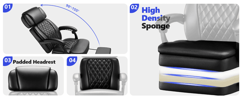 400lbs Executive Office Chair with Foot Rest for Heavy People, Ergonomic Big and Tall Desk Chair with Adjustable Headrest, High Back PU Leather Comfy Heavy Duty Computer Chair with Spring Cushion