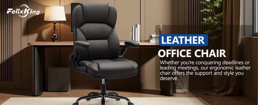 PU Leather Executive Office Chair, Ergonomic High-Back Computer & Gaming Chair with Adjustable Height, Rolling Swivel & Flip-Up Armrests, Comfy Padded Seat for Home Office-Black