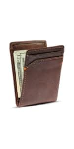 House of Jack Co. Ivor Bifold Money Clip Wallet for Men, Slim Front Pocket Wallet with Strong Magnetic Clip, Exterior ID Window, Full Grain Cowhide, Brown