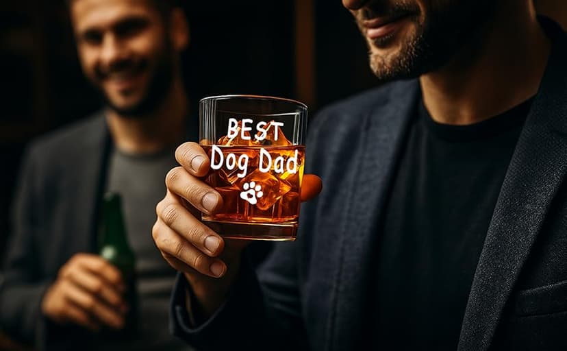 Best Dog Dad Whisky Glasses, Birthday Fathers Day Christmas Gifts for Dog Dad from Daughter Son Kids 10 OZ Old Fashioned Glass with Gift Box