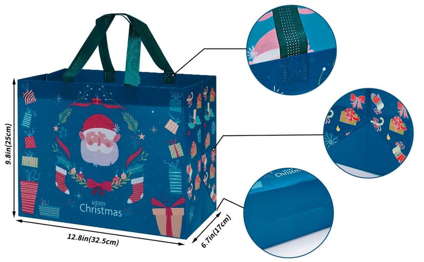 Heetobcos 12 Pack Christmas Gift Bags Large Reusable Tote Bags, Non-Wove Bags for New Year's Shopping, Christmas Surprise, Xmas Party Supplies,12.8"×9.8"×6.7"
