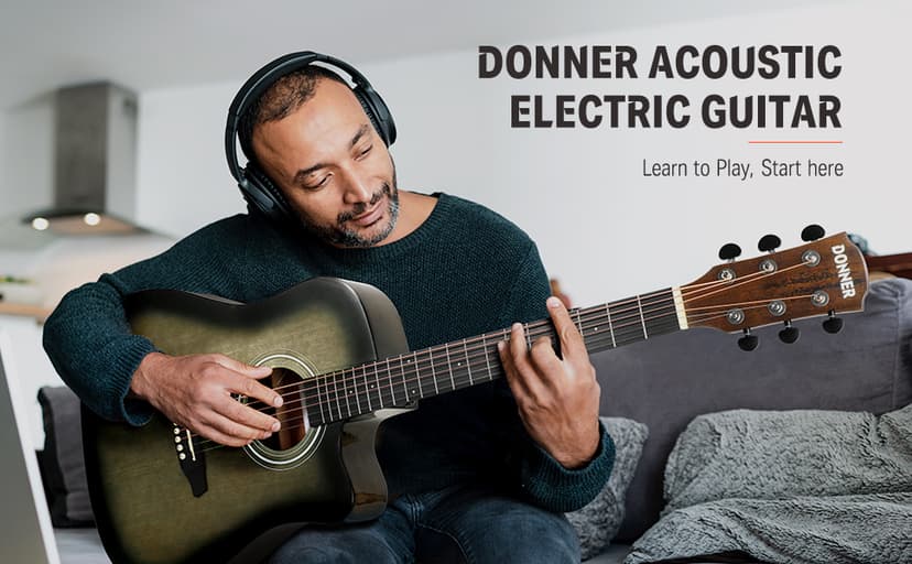 Donner Acoustic Electric Guitar Full Size Kit for Beginner Intermediate with Amplifier Capo Pick Tuner Strings Strap - 41 Inch