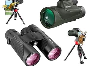 12x42 HD Binoculars for Adults High Powered with Phone Adapter and Tripod, Super Bright BAK4 Prism Waterproof Binoculars for Bird Watching Hunting Hiking Safari Travel Sports