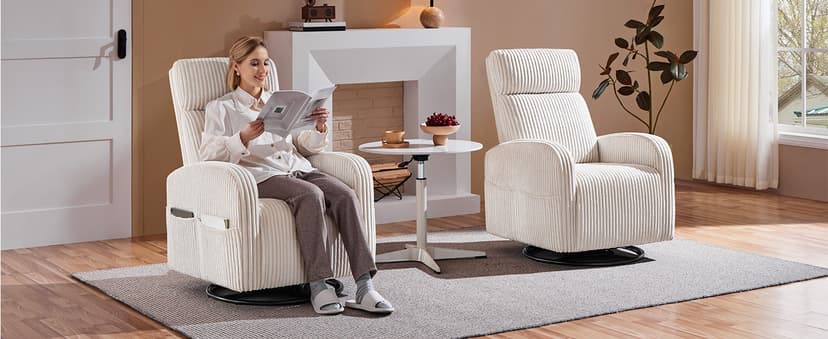 Yaheetech 360° Swivel Glider Chair for Nursery, Rocking Chair Nursing Chair with Side Pockets, Corduroy Glider for Living Room with High Back Beige