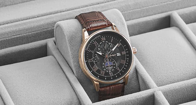 SONGMICS SONGMICS Watch Box, 12-Slot Watch Case Organizer with Large Glass Lid, 2 Layers, Removable Pillows, Metal Lock, Gift for Loved Ones, Black Synthetic Leather, Gray Lining UJWB012