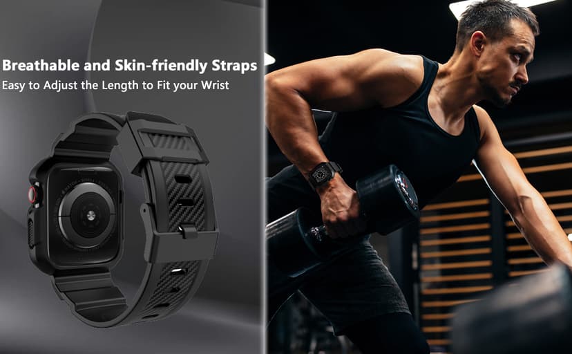 OROBAY Rugged Band Compatible with Apple Watch Band 45mm/44mm/42mm with Case, Shockproof Strap for iWatch SE3 SE2 SE Series 9/8/7/6/5/4/3/2/1 with Bumper Case Cover Men Women, Matte Black
