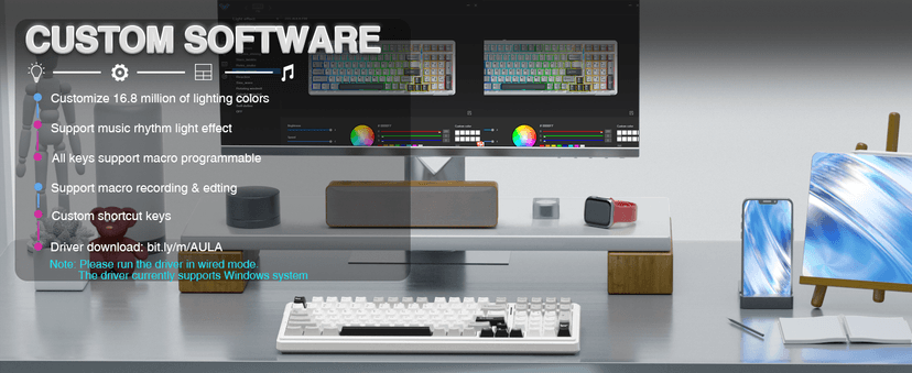 AULA F99 Wireless Mechanical Keyboard,Tri-Mode BT5.0/2.4GHz/USB-C Hot Swappable Custom Keyboard,Pre-lubed Linear Switches,RGB Backlit Computer Gaming Keyboards for PC/Tablet/PS/Xbox