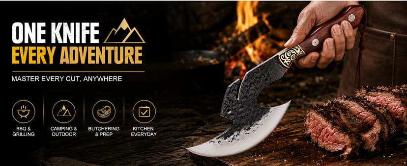 High carbon steel kitchen axe for meat cutting. Ideal for outdoor BBQ & camping. Premium birthday gift box for men & dad Topfeel Hand Forged Meat Cleaver,6.2" Viking Knife with Sheath gift for men B0FVSNSCRK