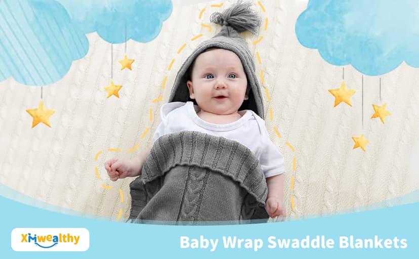XMWEALTHY Newborn Baby Wrap Swaddle Blanket Knit Sleeping Bag Sleep Sack Stroller Wrap for Baby(Beige) (0-6 Month)