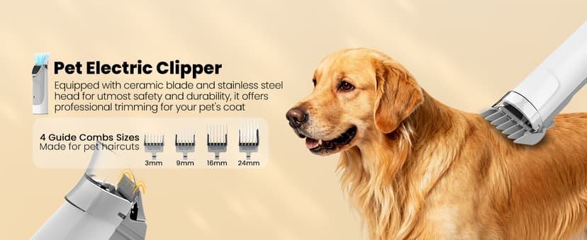 FIXR Dog Grooming Vacuum, All-in-One Pet Grooming Kit with Hair Clipper & Shedding Brush, Low Noise 12,000Pa Dog Hair Remover Vacuum, Pet Groomer Set with Cleaning Brushes, PG01