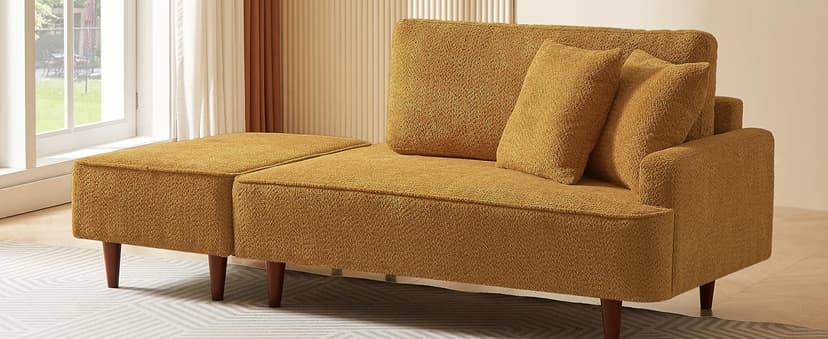 Upholstered Chaise Lounge Chair Indoor with Ottoman Boucle Chaise Lounge Fluffy Reading Chairs for Office Living Room Bedroom Relaxing (Boucle Biege)