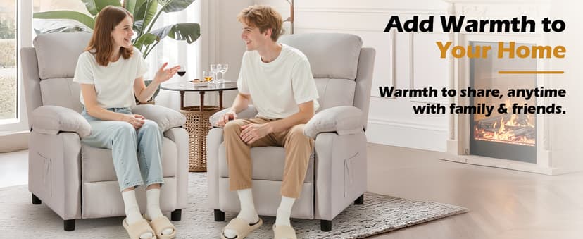 Korser Recliner Chair, Living Room Chairs for Adults, Padded Deep Seat Reading Chair with Side Pockets, Small Recliners for Small Spaces, Lounge Chair for Living Room, Bedroom, and RV (Linen)