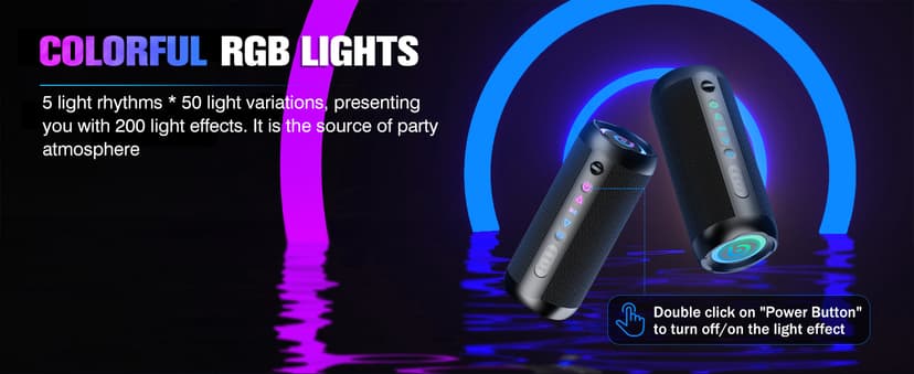 Portable Bluetooth Speaker, Bluetooth 5.4 Speaker, 30W Dual Speaker, 2.0 Channel, Deep Bass, 30H Playtime, Colorful RGB Lights, IPX7 Waterproof, TWS pairing for Outdoor/Home/Party/Travel, Gift Ideas