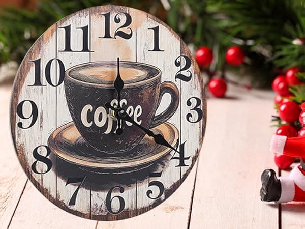 Horizent Kitchen Wall Clock,Vintage Glass Coffee Sign Decor Wall Clocks Battery Operated-8 Inch