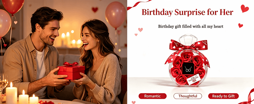 Anniversary Cute Women Artificial Soap Rose Flowers with Double Heart Necklace Present Gifts for Girlfriend Valentines Day Birthday Gift B0GW7XRWSC