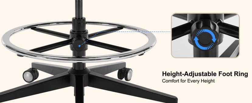 Drafting Chair 400lbs Heavy Duty Tall Office Chair Big and Tall Ergonomic Standing Desk Chair with Lumbar Support and Adjustable Footrest Ring, Comfy Mesh Wide Chair with Flip-up Armrests, Black