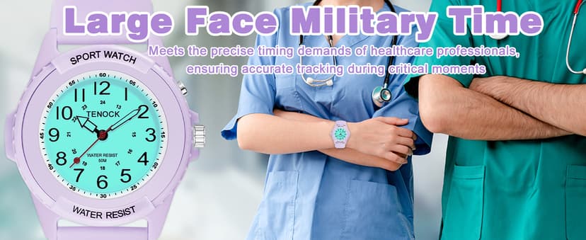 TENOCK Waterproof Nurse Watch for Medical Professionals Students Women Men, Night Light, 12/24 Hour Military Time Easy to Read Dial, Second Hand Watch for Nursing Day Gifts
