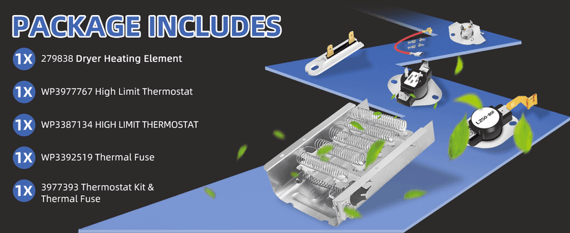 【Upgraded】279838 W10724237 Dryer Heating Element for Whirlpool Wed4815ew1 Maytag Centennial Medc215ew1 Kenmore 70 80 Series Model 110 Amana Ned4655ew1 Roper Admiral,Replaces 2406026 3403585 3398064