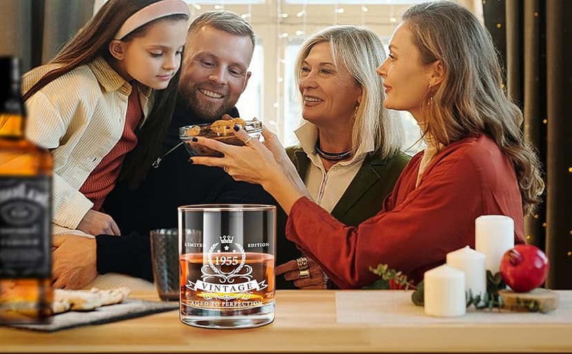 LIGHTEN LIFE 70th Birthday Gifts for Men 12 oz,1955 Whiskey Glass in Valued Wooden Box,70th Birthday Bourbon Glass for 70 Years Old Dad,Husband,Friend,70th Bday Gift Ideas