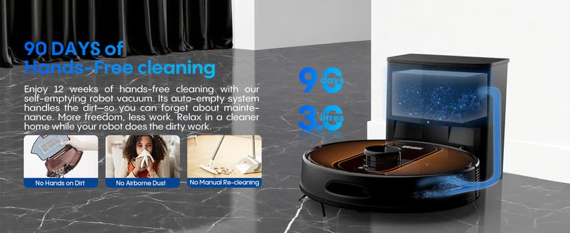 Robot Vacuum and Mop with Mapping: 5000Pa Self Emptying Robotic Vacuum with LIDAR Navigation,3-in-1 Robot Vacuum for 90 Days Hands-Free Cleaning, Alexa/APP Control Ideal for Pet Hair Hard Floor Carpet