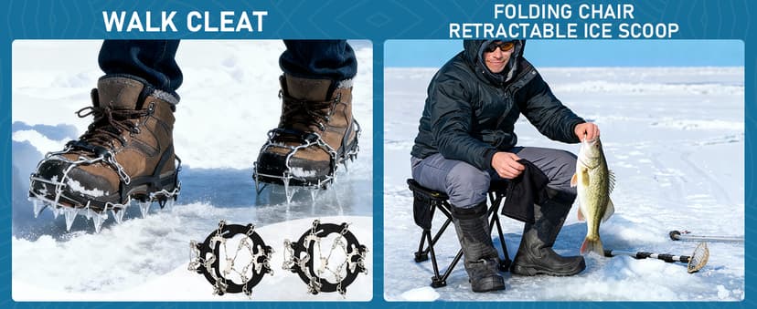 Ice Fishing Rod and Reel Combo, 28'' Ice Fishing Rod Set Inline Reels Lures Set Ice Cleat Portable Complete Kit with Carrier Bag/Folding Stool and Fishing Line Ice Fishing Gear