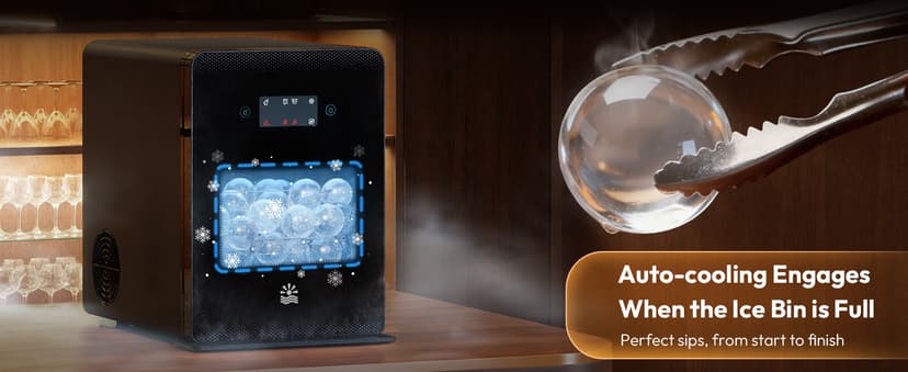 2" Ice Ball Maker - 4 Ice Spheres in 35min, 144pcs/Day, Sphere Ice Maker with Automatic Water Fill, LED Quiet Panel, Self-Cleaning Clear Ice Maker for Cocktails Whiskey Bourborn, Bar, Home