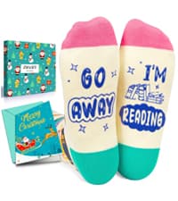 Book Lover Gifts - Funny Reading Teacher Socks for Readers Women Men With Greeting Card