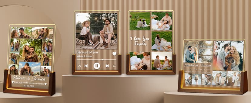 Personalized Best Friend Birthday Gifts for Women, Custom Acrylic Plaque Printed Walnut Picture Frame With LED Night Light, Personalized Christmas Gifts for Friendship, Friend, Women, Besties, BFF