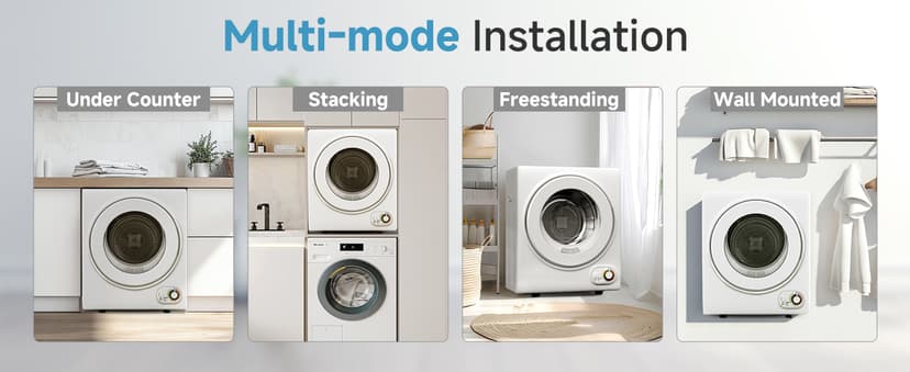 Feelfunn 110V Portable Dryer – 850W Compact Clothes Dryer with 4 Automatic Drying Modes, Stainless Steel Tub, Simple Control Knob for Apartments, Dorms & Small Spaces