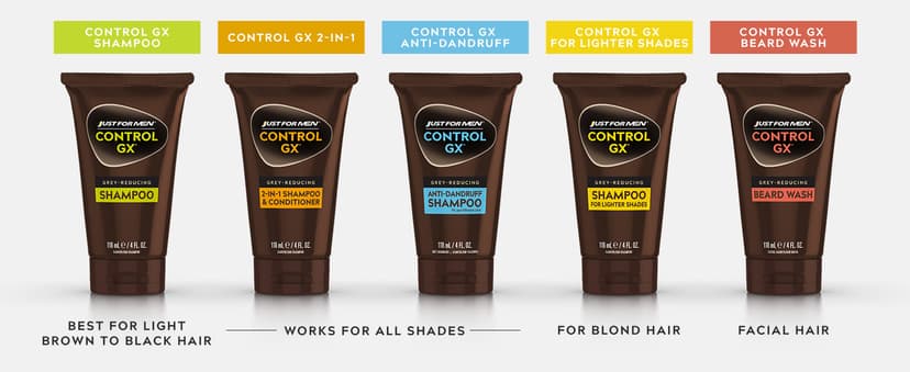 Just for Men Control GX Grey Reducing Shampoo, Gradual Hair Color with Keratin for Stronger Thicker and Healthier Looking Hair, 4 Fl Oz - Pack of 1 (Packaging May Vary)