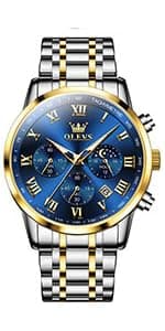 QBAIZI Men's Casual Leather Watch, Easy to Read Three-Hand Analog Stainless Steel Watches for Men, Minimalist Day Date Waterproof Luminous Mens Quartz Wristwatch