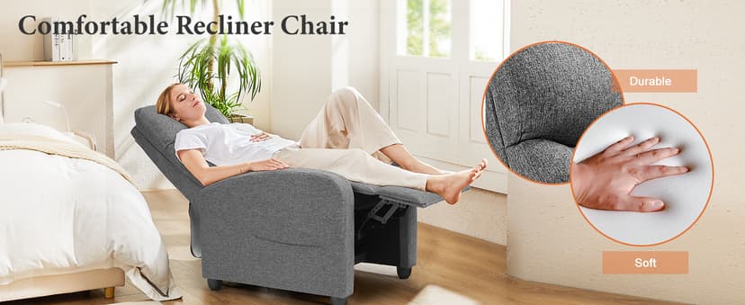Sweetcrispy Massage Recliner Chair for Adults, Adjustable Home Theater Seating with Lumbar Support for Living Room, Modern Fabric Reclining, Grey