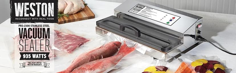 Weston Brands Vacuum Sealer Machine for Food Preservation & Sous Vide, Extra-Wide 5mm Bar for Sealing Bags up to 16" Wide, 935 Watts, Commercial Grade Pro 2300, Stainless Steel (65-0201)